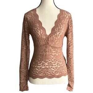 ZARA LONG SLEEVE COTTON BLEND LACE TOP, SZ. L